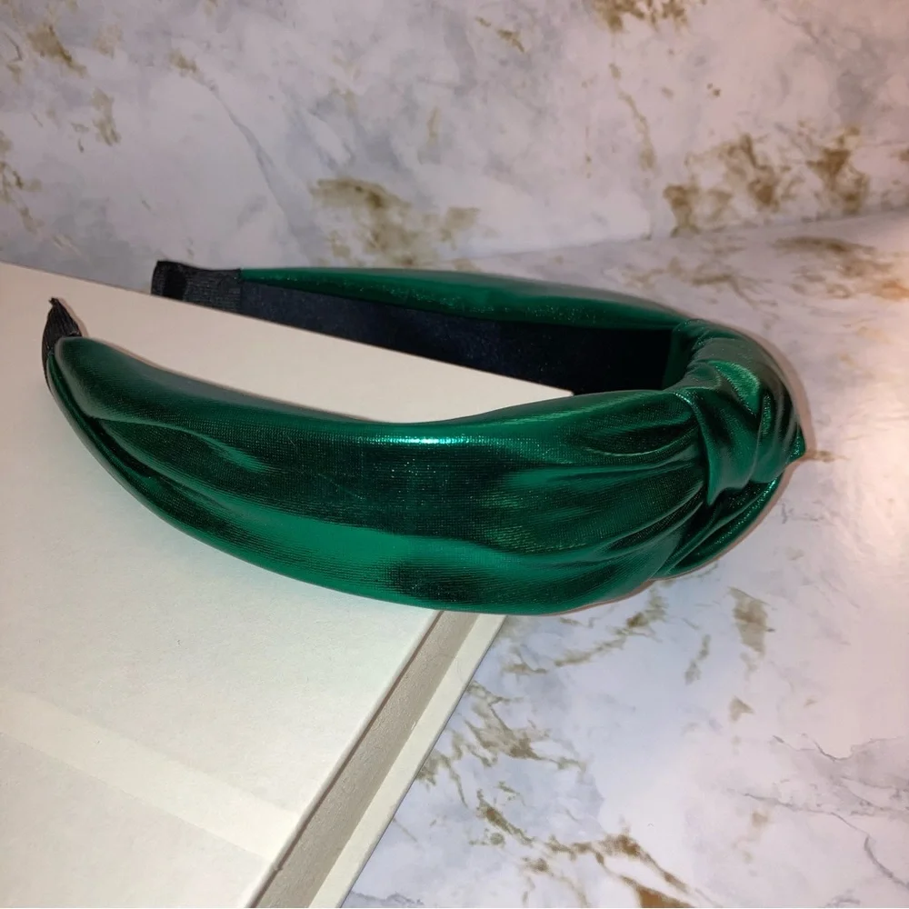 Emerald Green Metallic Top Knot Knotted Boho Formal Christmas Cocktail Headband